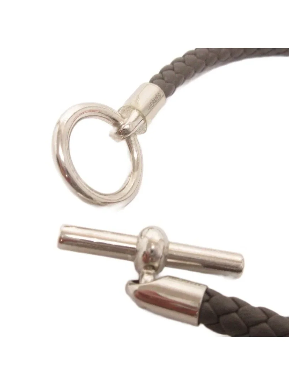Hermes Glenan Bracelet Braided Leather Gray
